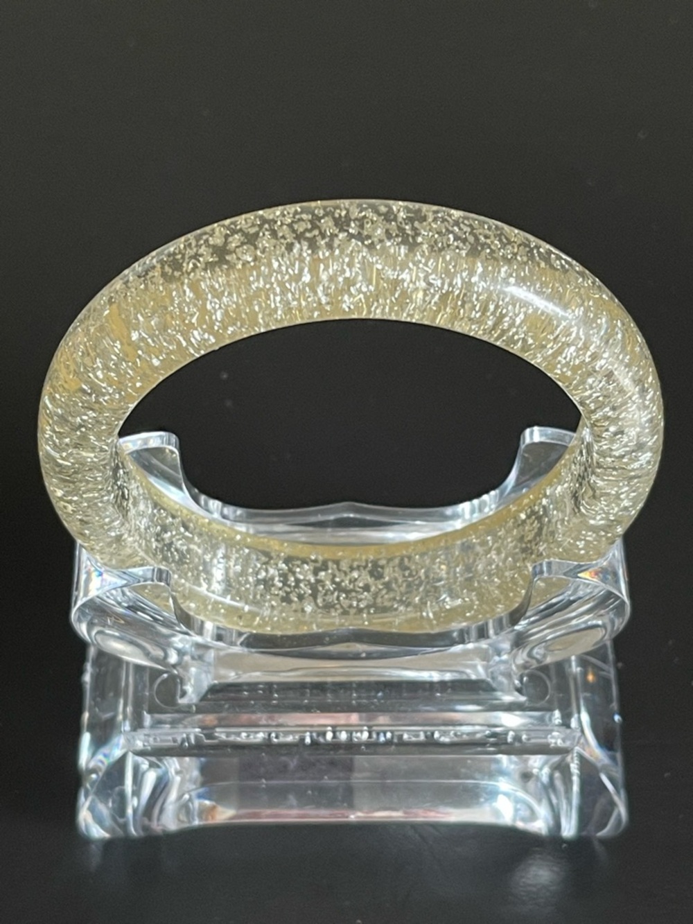 Vintage  silver foil glitter lucite Bangle Bracelet